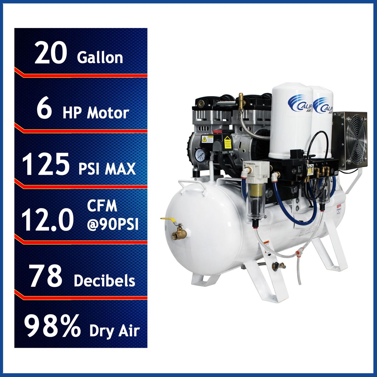 CALIFORNIA AIR TOOLS 20060DCC Powerful 6.0 Hp Ultra Quiet, Ultra Dry &  Oil-Free Air Compressor with 98% Air Drying System (220 Volts)